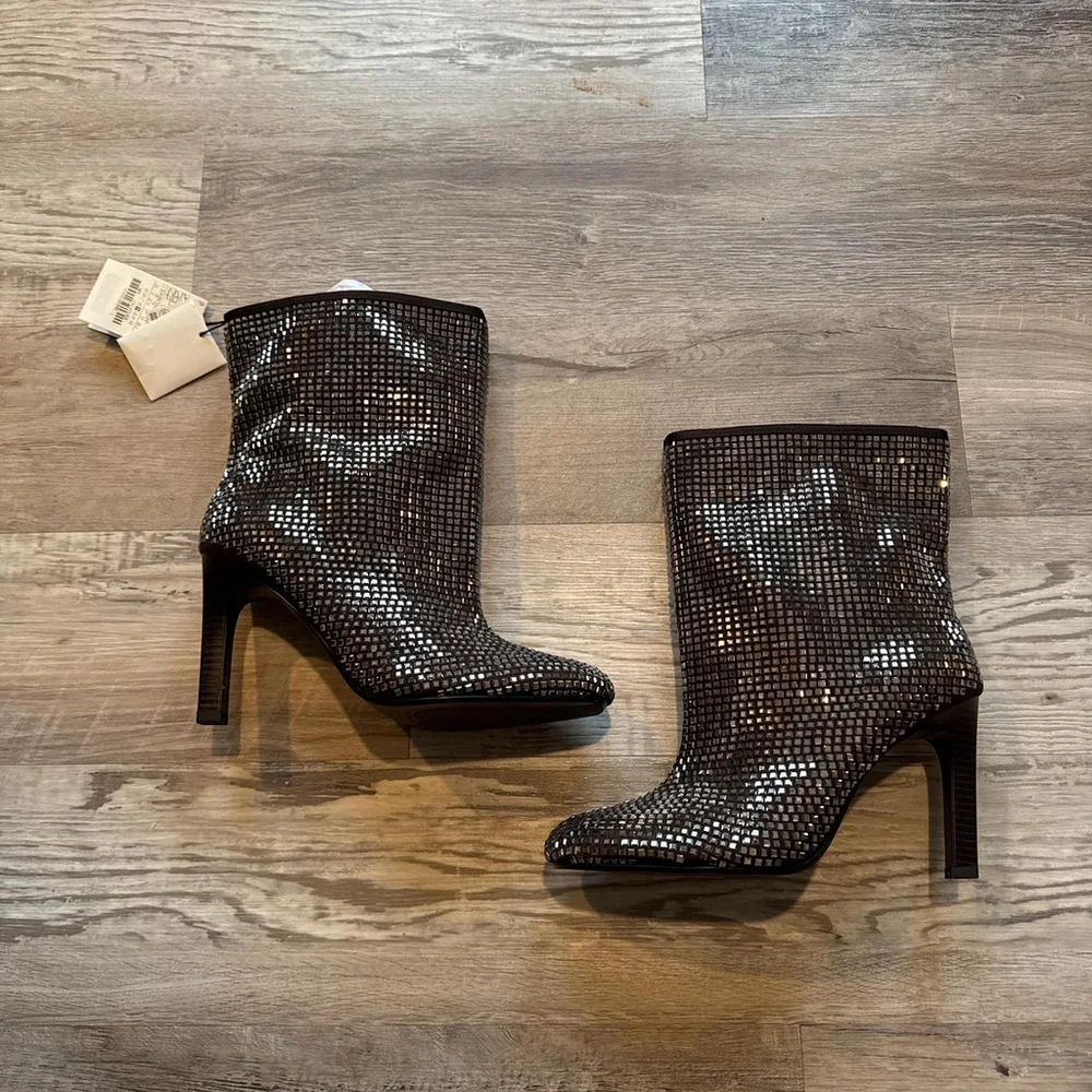 ZARA ZARA RHINESTONE HEELED ANKLE BOOTS - SIZE 8 or 38 - Picture 1 of 8